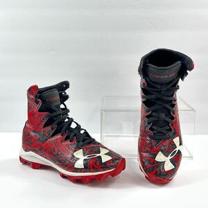 Under Armour Highlight Football Cleats Youth 3.5Y Red Black High Top 1289779-601